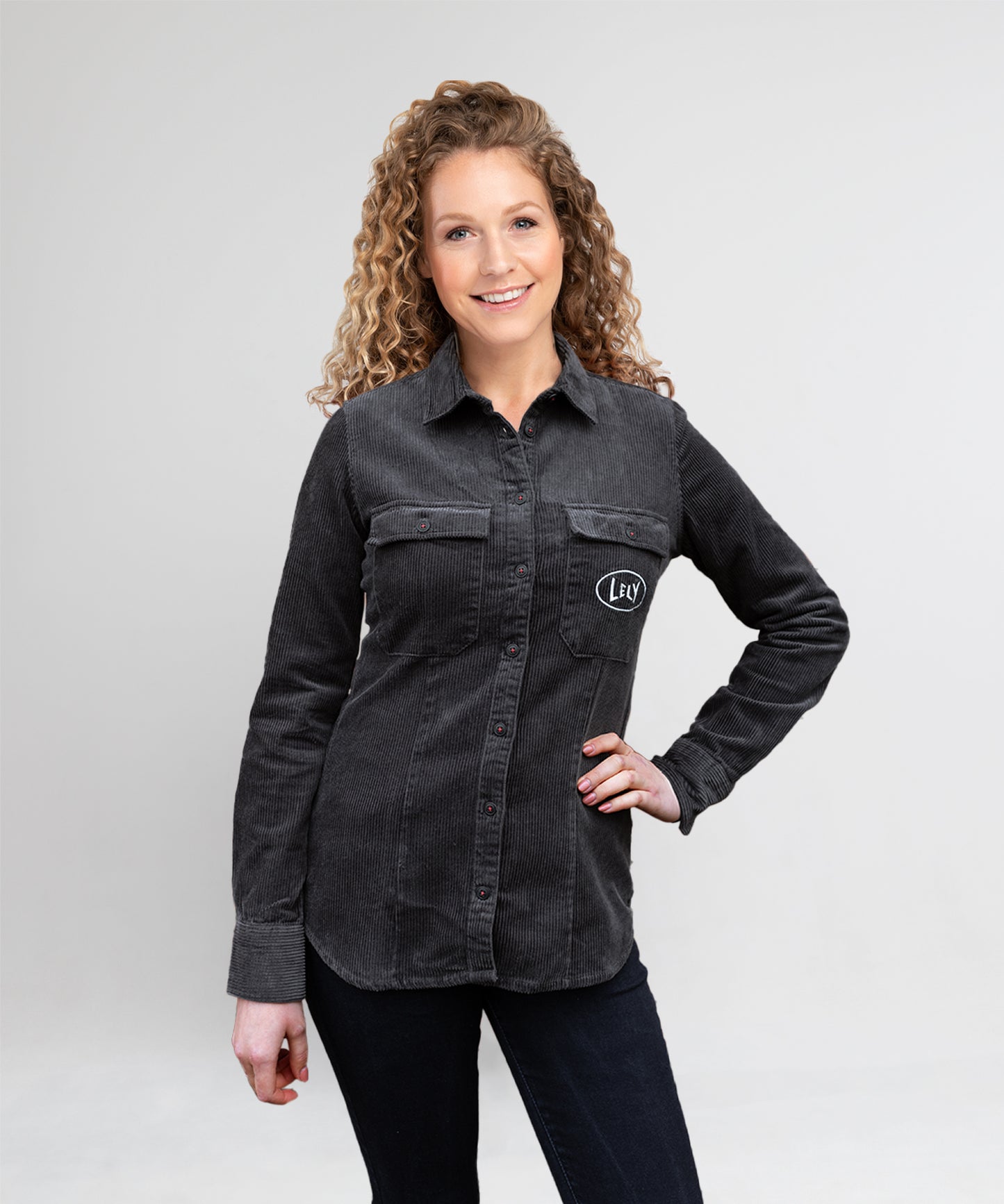 Ribfluweel blouse grijs dames